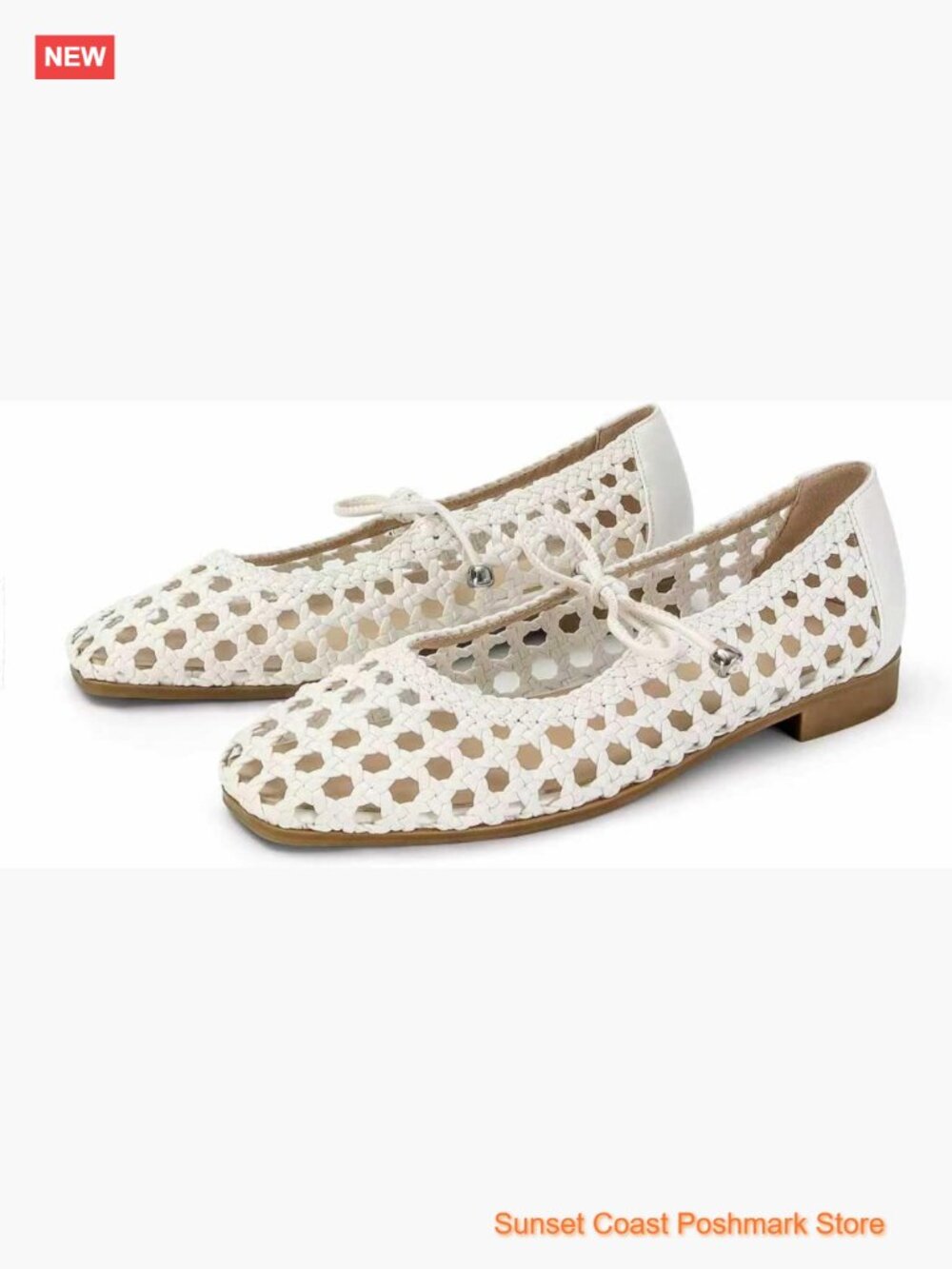 Mesh Mary Jane Ballet Flats Square Toe Adjustable Strap Comfortable